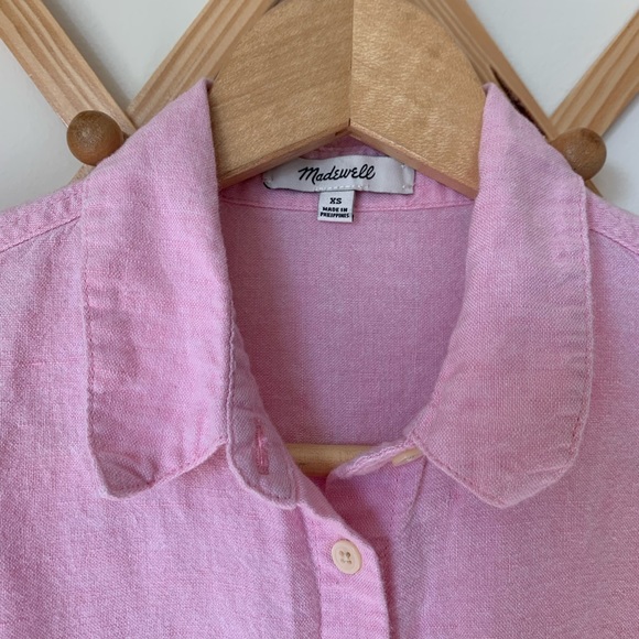 SOLD Madewell Pink Button Down Tie Waist Top - Picture 4 of 6
